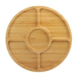 BambooMN Natural 12" Bamboo Round 5 Compartment Serving Tray/Platter, Charcuterie Board, Perfect for Snacks, Party Platter, Appetizers - 1 Tray