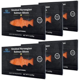 OCEANZEN Smoked Norwegian Salmon – 6oz Pack (Pack of 6), Ready-to-Eat & Premium Quality, Sustainably Sourced – Keto & Paleo Friendly – Perfect for Bagels, Sushi, and Charcuterie Boards(36oz) Box