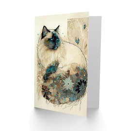 Artery8 Ragdoll Cat with Floral Pattern Tail Modern Watercolour Illustration Art Birthday Sealed Greeting Card Plus Envelope Blank Inside