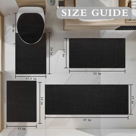 YIHOUSE Black Bathroom Rug Sets 5 Piece, Absorbent Bath Mat for Bathroom Non Slip Washable, Bathroom Mat Quick Dry, Thin Bath Rug Set for Toilet and Floor
