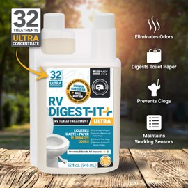 Unique RV Digest-It Ultra RV Toilet Treatment, 32 Uses, Super Concentrated, Eliminates Smells, Liquifies Waste, Easy-Measure Preventive Bio-Enzymatic Holding Tank Treatment, Package May Vary (32 oz)