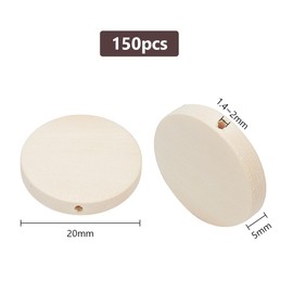 DELORIGIN 150pcs 0.8Inch Round Wood Coin Beads Discs with Hole Unfinished Natural Flat Circle Round Wooden Slices Cutouts Blank Wood Charm Pendants for Board Tags DIY Jewelry Earring Craft Making
