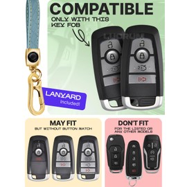 Lucrum Compatible with Ford Key Fob Cover & Leather Keychain, 4 Buttons Keyfob Case for Bronco Explorer Edge Escape Expedition Fusion Mustang (2018-2025) - White and Gold