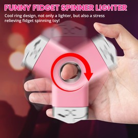 KAMBOLLY Cool Lighter with Funny Fidget Ring, Pink Keychain Lighters Refillable Butane Torch for Candle BBQ, Creative Gifts for Men Women, EDC Spinner Lighter with Windproof Jet Flame