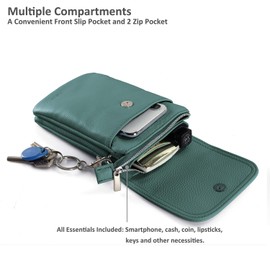 befen Genuine Leather Phone Bag, Real Leather Phone Purse, Small Phone Cross Body Bag for Women with Long Strap and Key Ring - Fit 8 Plus or Phone Less 6.5 Inch