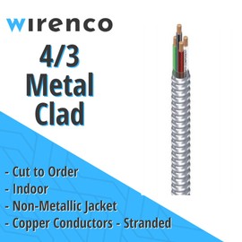 wirenco (Cut by The Foot) 4/3 Metal Clad (MC) Cable with Ground, Aluminum Armored, Stranded Copper Conductors