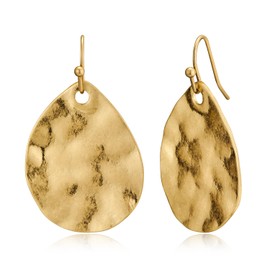 INNERDIVA Gold Hammered Disc Drop Earrings Matte Gold Dangle Earrings for Women Teardrop Fashion Earrings