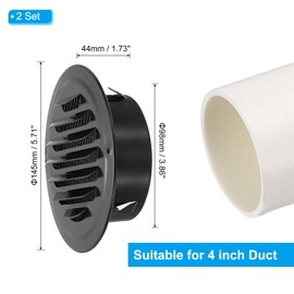 PATIKIL 4" Round Air Vent Cover, 2pcs Stainless Steel Louvered Wall Inlet Outlet Grill Screen Mesh Ducting Soffit Vent with Screws for Ventilation, Black