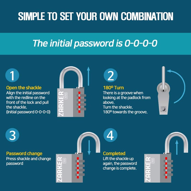 Zarker X50 4 Digit Stainless Steel Shackle Combination Lock, Anti