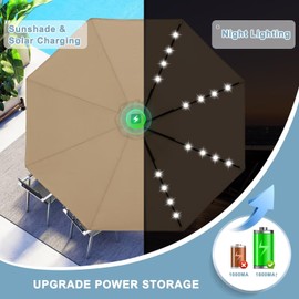 ABCCANOPY Durable Solar Led Patio Umbrellas with 32LED Lights 9FT (Tan)