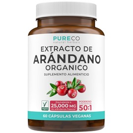 PURE CO - Arándano Orgánico Concentrado 50:1 para mujeres – Equivalente a 25,000 mg de Arándano Fresco – Suplemento Vegano para el Bienestar Urinario