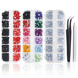 AiQInu 4200 Pieces Rhinestones for Nails, Crystal Rhinestones, Rhinestones Set, Glitter Stones Face, with Tweezers and Pen (4 Different Sizes, 12 Colours)