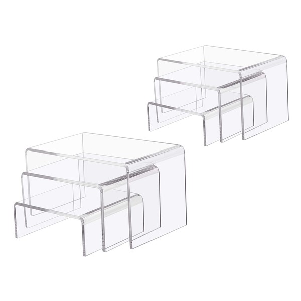 Jusalpha 6 -Piece Strong Clear Acrylic Rectangular Riser For Retail, Shelf Showcase Fixtures for Jewelry, Display Stand for Amiibo Funko POP Figures, Cupcakes, Food Display (2)