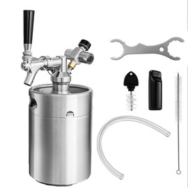 MRbrew 64oz Mini Keg Growler Portable Draft Beer Dispenser System Pressurized Stainless Steel Beer Growler Tap System Home Mini Kegerator, with Professional Beer Tap and CO2 Regulator to Keep Fresh