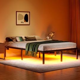 HAVONIZD Queen Bed Frame with LED Lights & Charging Station - 14 Inch Heavy Duty Metal Platform Bed Frame No Box Spring Needed, Easy Assembly, No Noise