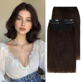 Charites Clip in Hair Extensions Real Human Hair Short Extensions for Women Adding Volume 2 Pcs Invisible Clip on Hairpieces with Thinning 6 Inch Dark Brown