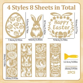 WANDIC 8Pcs Gold Stamping Easter Rub On Transfer Sticker,Cute Rabbit Sticker Easter Egg Decal for Present Packaging DIY Scrapbooking Albums Furniture,10 * 30cm