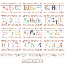 12 Pcs Alphabet Bulletin Board Set，Alphabet Poster Number 0-9 Line ABC Letters for Preschool Kindergarten Classroom Wall Decor (Rainbow)