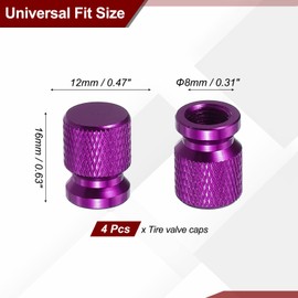 PATIKIL Aluminum Tire Valve Stem Caps, 4 Pcs Tire Valve Caps Vehicle Car Tire Air Caps Covers with O Rubber Ring Universal for Bicycle SUV Automotive, Purple