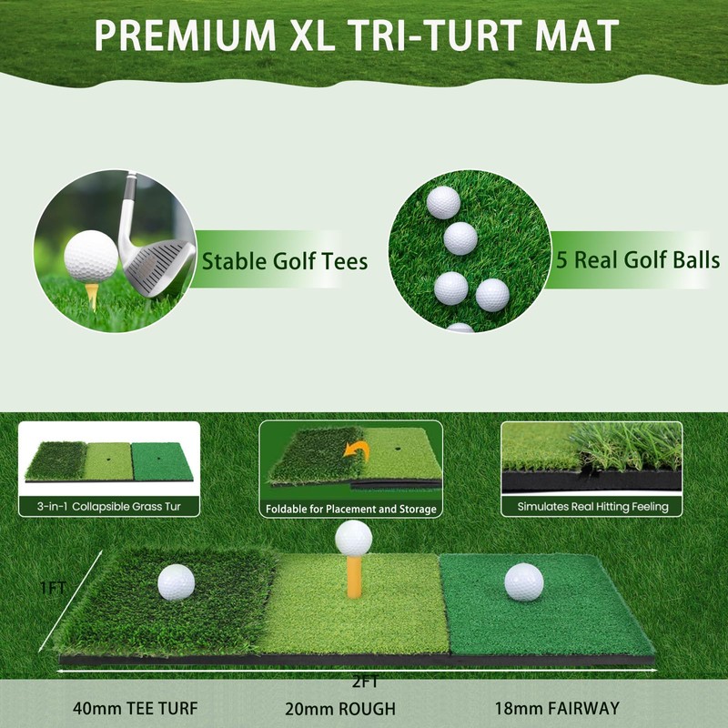 Golf Practice Net, 10x7FT Golf Net with Tri-Turf Mat &