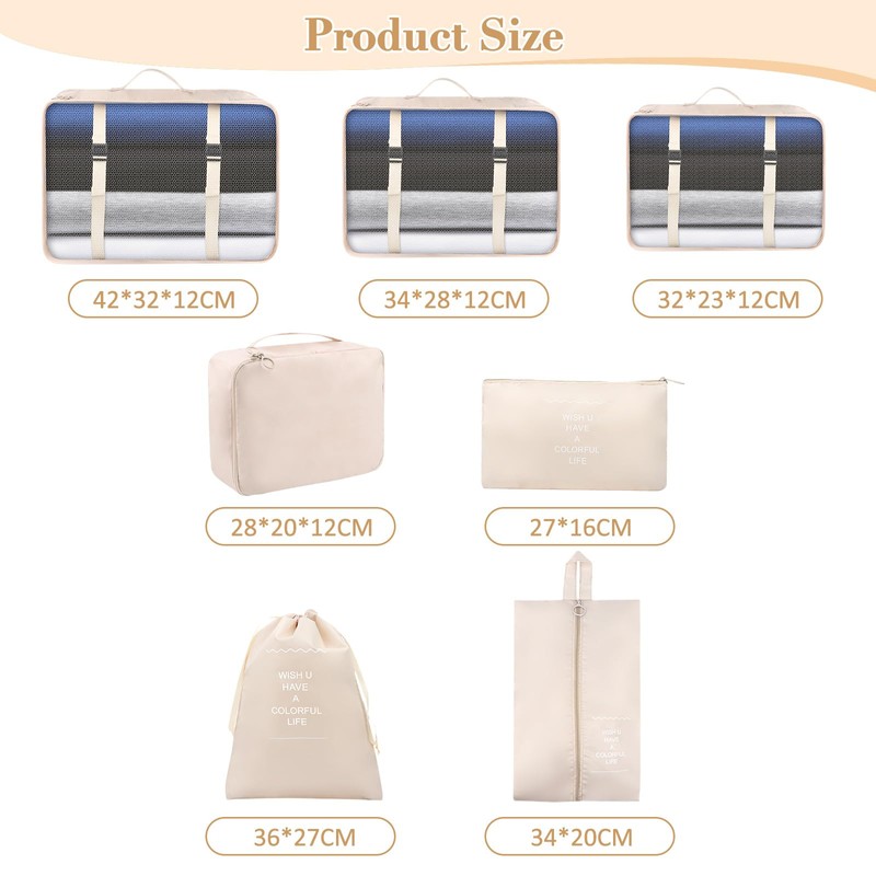 Suitcase Organiser Set 7-Piece Waterproof Packing Cubes Suitcase Organiser Packing