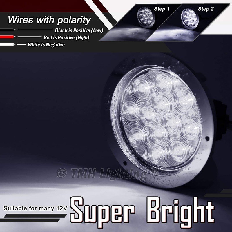 TMH 4 Inch 4 Pcs Smoked Lens White LED Round