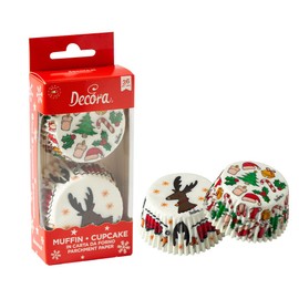 Decora, 0339905, Confezione da 36 Pirottini Tematici, Renna, Comodissimi Pirottini per Cuocere, Presentare e Regalare Muffin, Resistono fino a 220°, In comodo Blister, Dimensione ø 50 x 32 cm