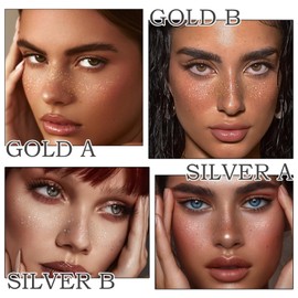 24PCS Face Makeup Patches, Gold Silver Glitter Freckles Face Tattoo, Glitter Freckles, Sparkle Makeup Patches, Waterproof Face Glitter Speckles Patches for Women