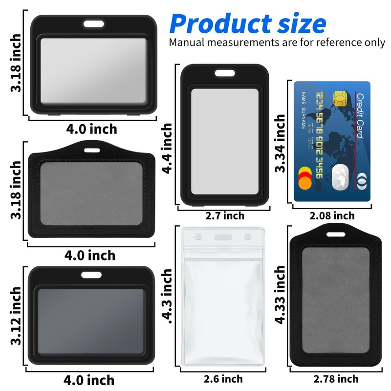 3 Pack Sliding ID Badge Holder, Black Horizontal Hard Plastic