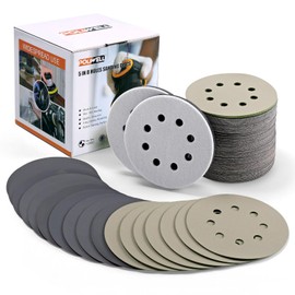 POLIWELL 120pcs 5 Inch Sanding Discs Hook & Loop 8 Holes Wet Dry 320 400 600 800 1000 2000 3000 Grit Orbital Sandpaper with 2pcs Interface Pads, Silicon Carbide Round Flocking Sandpaper