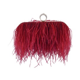 Miuco Women Feather Clutch Purse Shoulder Crossbody Bag Evening Handbags (Wine Red)