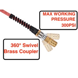 SANFU Air Compressor Hose 1/4 Inch x 100 Feet Flexible Reinforced Smooth Polyurethane(PU) Air Hose 300PSI, Non-Kinking Design, 1/4" 360 Swivel Brass Coupler and Plug,1PCS Safety Coupler, Red