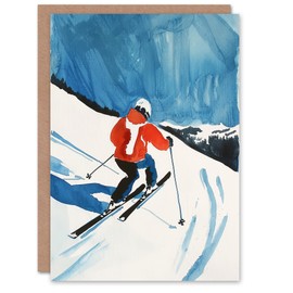 Artery8 Greeting Card Austria Skier Skiing Winter Sport Ski Watercolour Blank For Him Or Her Art Birthday Card