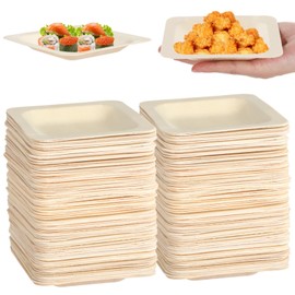 OMISTAR 100 Pcs Disposable Square Palm Bowls, Square Food Dishes, Wooden Serving Trays, Food Storage Containers, Small Appetizer Plates for Catering and Home Use, 4.9×4.9×0.6"