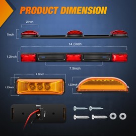 Nilight LED Trailer Light Kit 2 PCS Red Rectangular Stop Turn Tail License Lights 3.9 Inch Amber Side Marker Taillights 9 LEDs ID Bar For 12V RV Truck Marine Boat Snowmobile