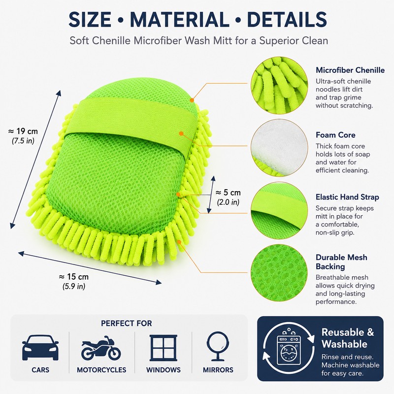 Microfiber Car Wash Mitt for Vehicle Cleaning – Soft Chenille