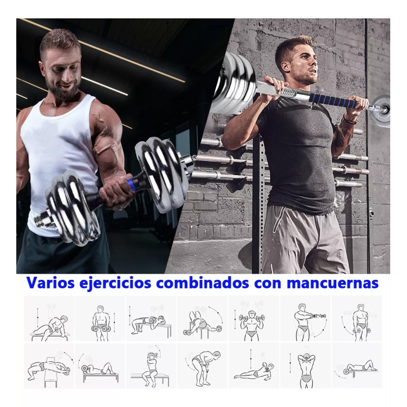 YL01 Kit De Mancuernas Barra Con Pesas Ajustables Para Gimnasio