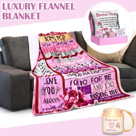 Dingion 11 Pcs Bonus Mom Gifts Set Stepmom Birthday Gifts with Makeup Bag Mug 50" x 60" Throw Blanket Socks Keychain Pillow Gift Box for Christmas