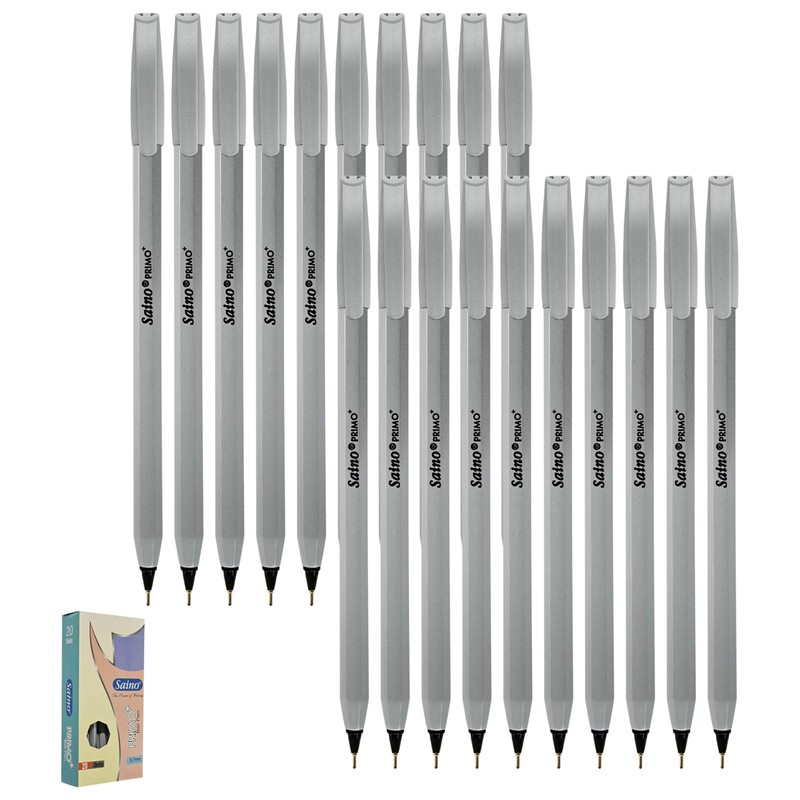 SAINO Primo+ Ballpoint Pens, BLACK, Fine Point (0.7mm), Pack of