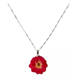 Dtup Collar De Flor Natural Auténtica Rosa Real Resina Plata S925