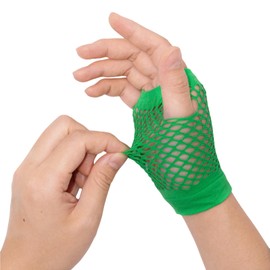 Fepdiu Women 80s Short Fishnet Fingerless Gloves Mesh Sleeves One Size Fish Net Glove EMO Gloves for Women in Theme Party Scene Accessories (grass green)