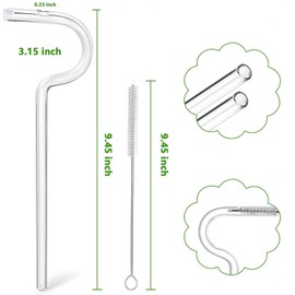 Premium Glass Anti-Wrinkle Drinking Straws Set - 2Pack for 40oz Tumblers | Ergonomic Curve - Lip Wrinkle Prevention & Lipstick Safe | Eco-Friendly Plastic-Free with Cleaning Brushes (Transparent)
