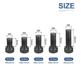 DTGN 50Pcs M6 Metric Screw Assortment, M6 Bolts Socket Head Screws, 12.9 Grade Steel M6x8/10/12/16/20mm Hex Socket Head Cap Screws Bolt Set for 3D Printing DIY