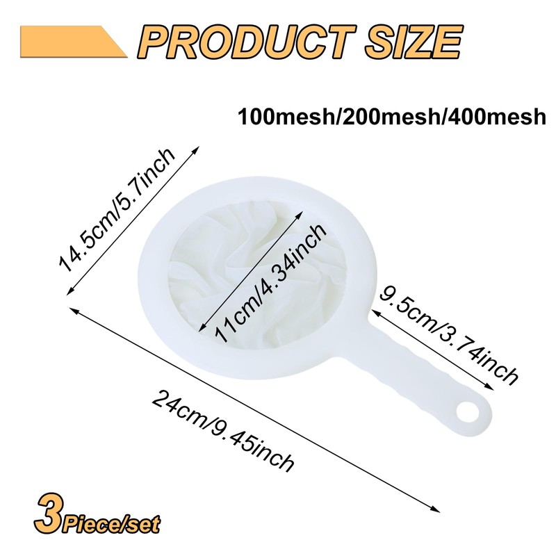 3 Pcs Fine Mesh Strainer, Plastic Sieve Nylon Ultra Fine