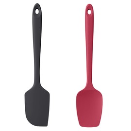 Silicone Flat Spoon Spatula Set, Luxiwise 600ºF Heat Resistant Kitchen Baking Scraper Cooking Spoonula Non-Stick BPA-Free Dishwasher Safe for Seamless Mixing Folding Scraping Serving (Black & Red)