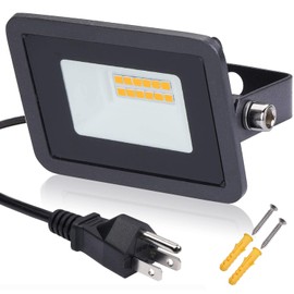 MIWAT 10W LED Flood Lighting, IP68 Waterproof Outdoor Work Lamp with Plug for Wall Housetop Basement(Warm White)