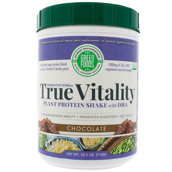 Green Foods True Vitality Plant Protein Shake with DHA Chocolate - 25.2 oz