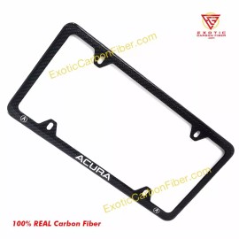 Exotic Carbon Fiber Acura White Text 4 Hole Carbon Fiber License Plate Frame 2x2 Gloss