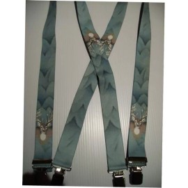 Mars Suspenders Men's Suspenders, X Style Deer on Blue, Clip-On and Belt Loop Snap-Ons, USA-Made - 48" fits 5'7' to 6'2", 1 1/2", JUMBO STRONG GRIPS 1"X1"