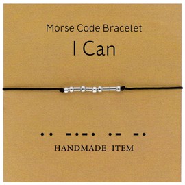 Tidefire Morse Code Bracelets for Women Men Secret Message Beads Silk Cord Bangle Friendship Bracelet with Meaning Card (I Can)